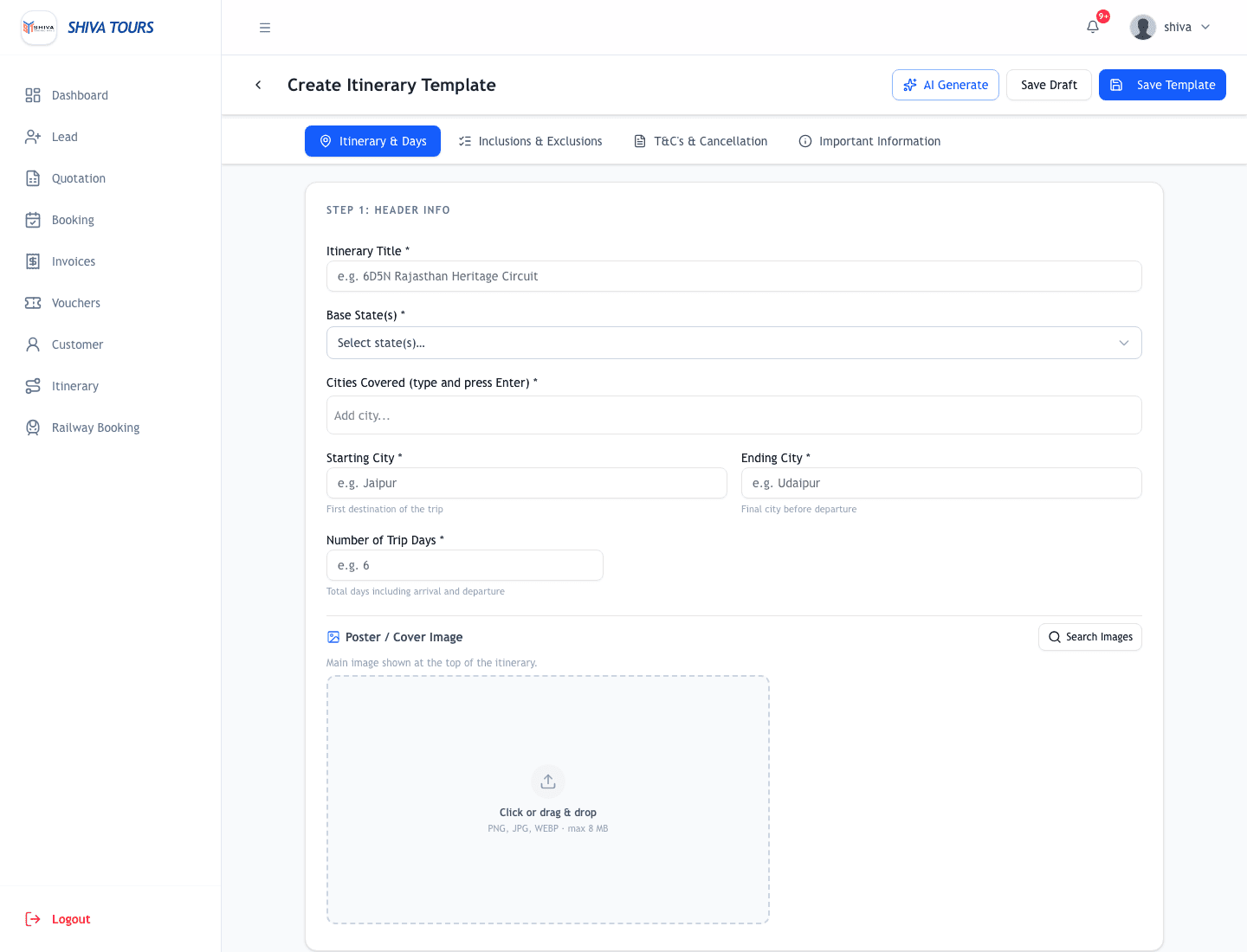 TripVeer itinerary builder with travel trip planning content